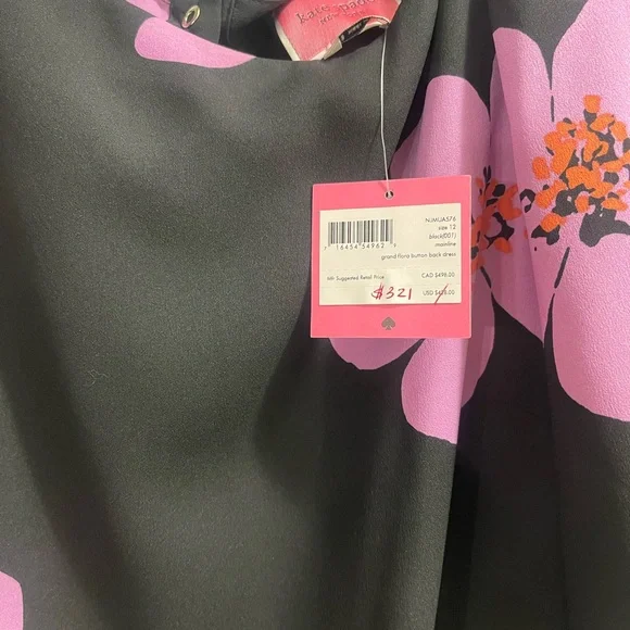NWT- Kate Spade Black Dress with Pink Floral Design - Picture 6 of 12